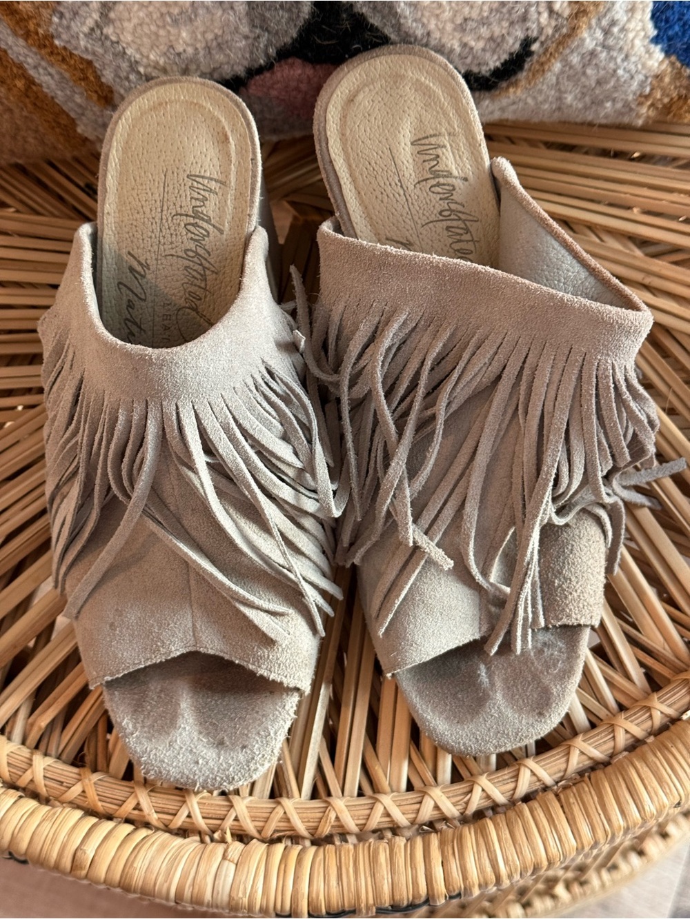 Matisse Taupe Suede Fringe Open-Toe Mules